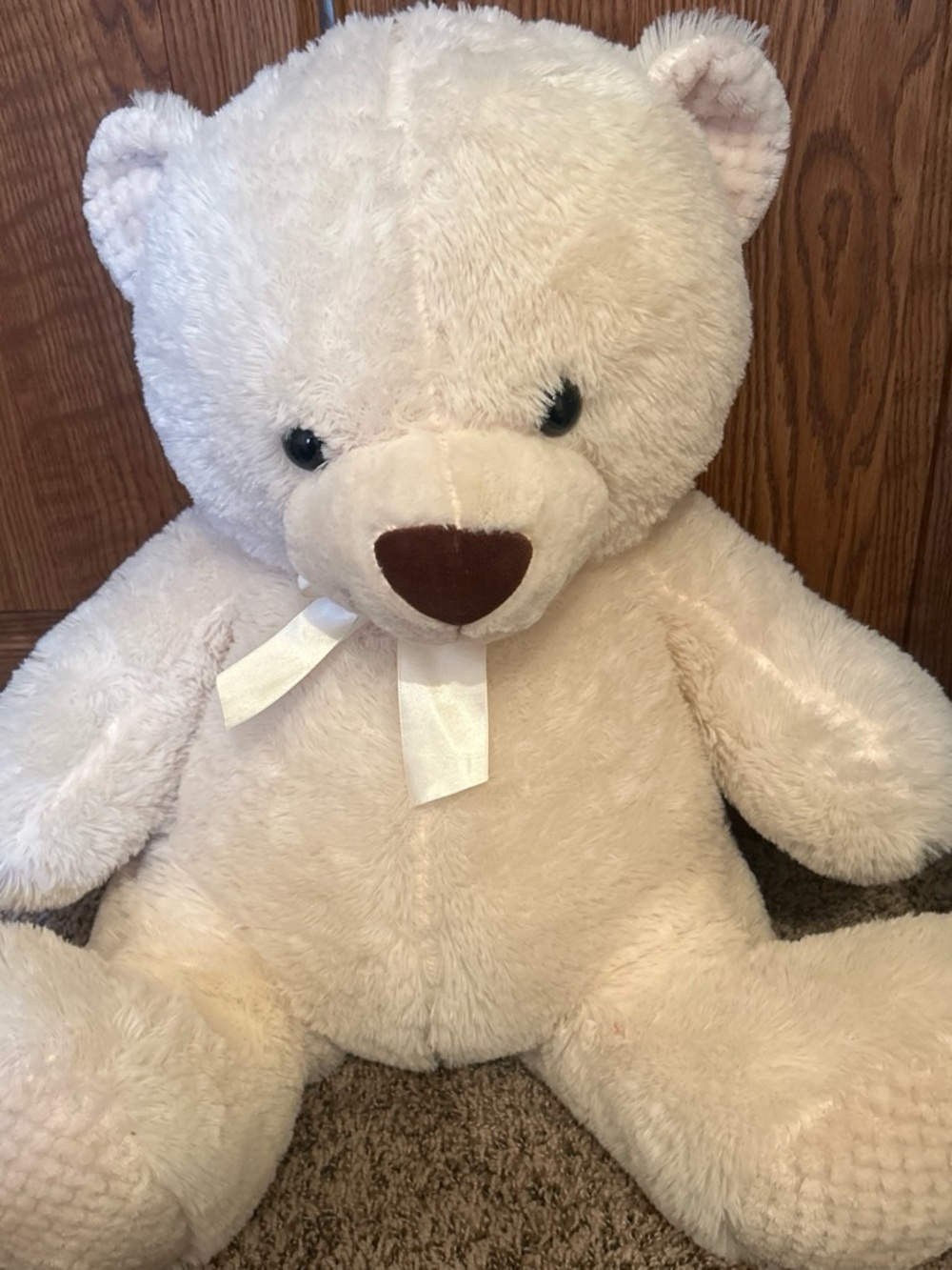 Plush Cream Teddy Bear with Bow – Soft Cuddly Stuffed Animal